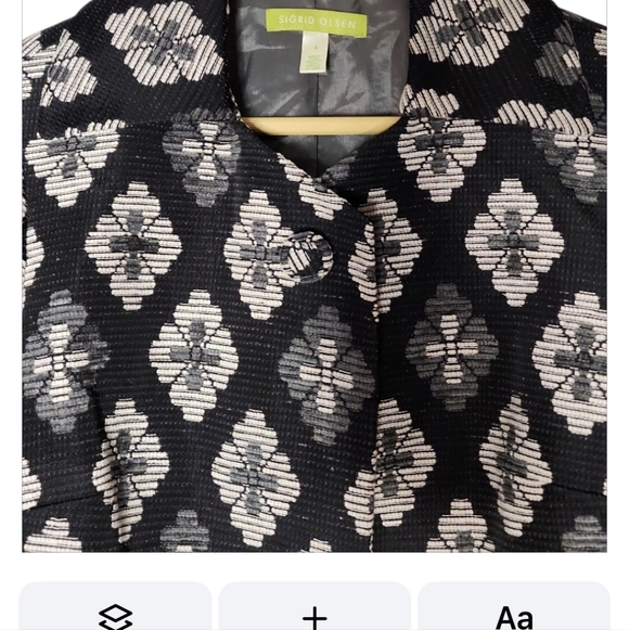 Sigrid Olsen Black Cream Gray Floral Textured Brocade Career Wear Blazer Size 4 - Picture 4 of 7
